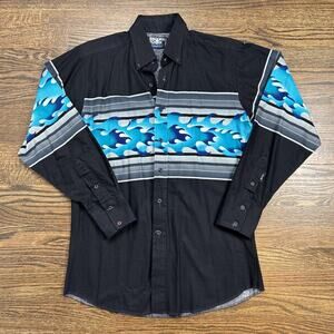 Vintage Brooks & Dunn Shirt Men 16-34 Black Flame Stripe Long Sleeve Western 90s